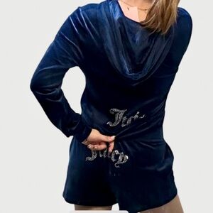 NWT Juicy Couture Bling Luxe Velour Tracksuit Hoodie Short Set | L Atlantis Blue